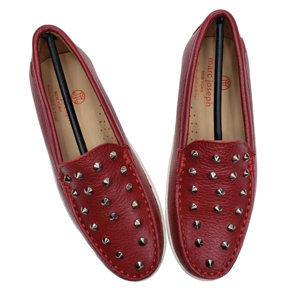 Marc Joseph | NIB Louisville Red Grainy Leather Studded Loafers Girl's 1.5 - Picture 9 of 14